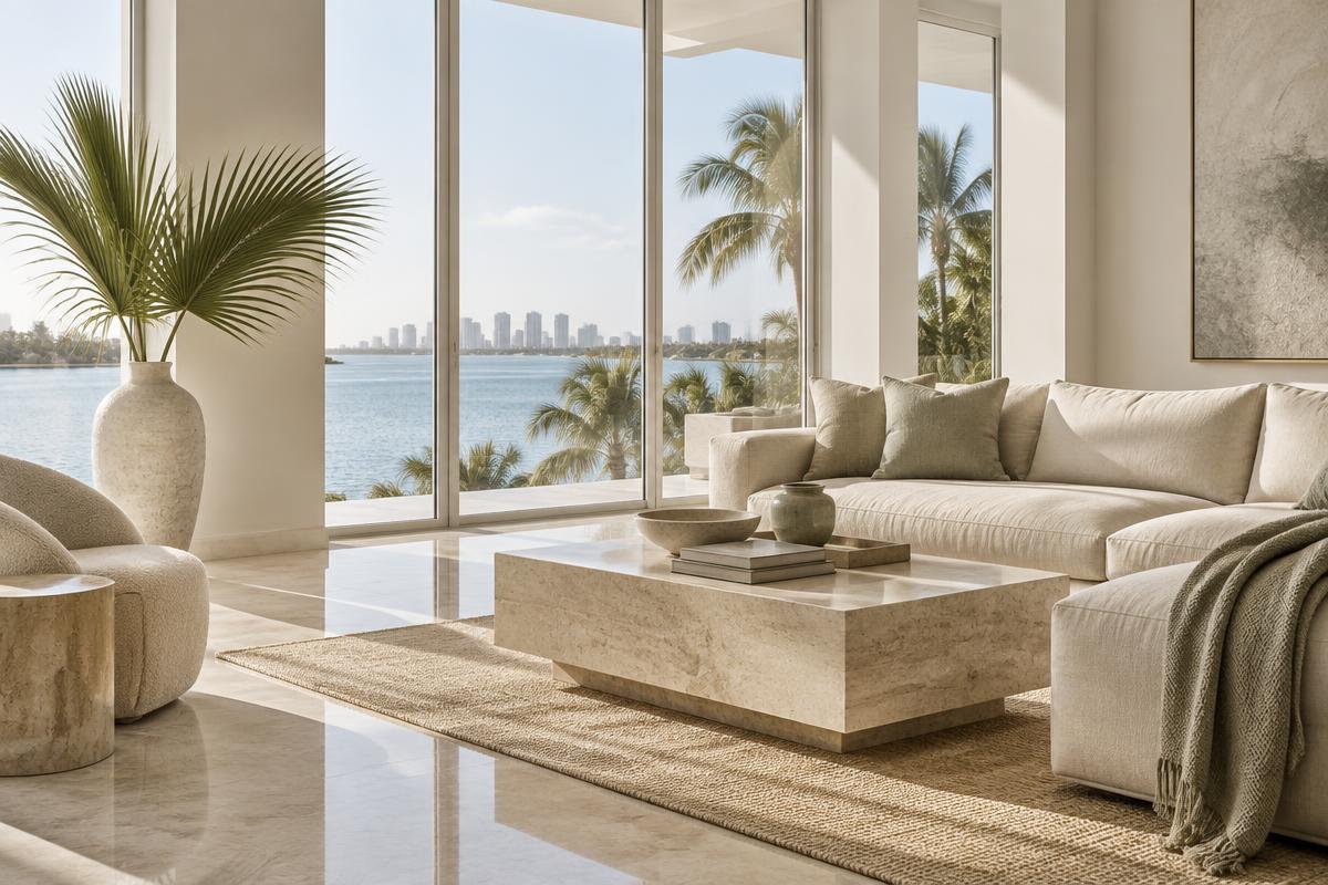 Bright, freshly cleaned coastal living room in South Florida